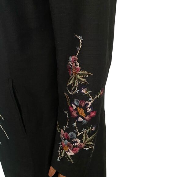 Vtg Embroidered Floral Jacket Blazer Silk Blend M Women’s Banded Collar Black - Picture 7 of 16